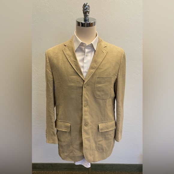 Polo by Ralph Lauren Vintage 3-Patch Pocket Linen Jacket in Khaki Size L - Picture 1 of 9